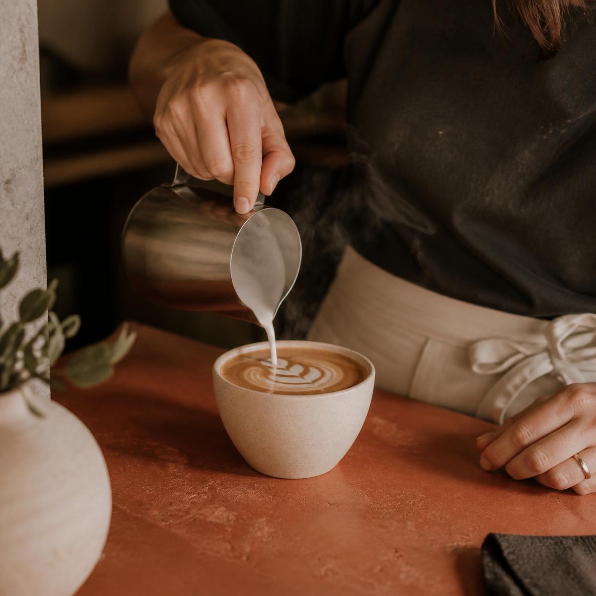 Coffee poured at the bakery